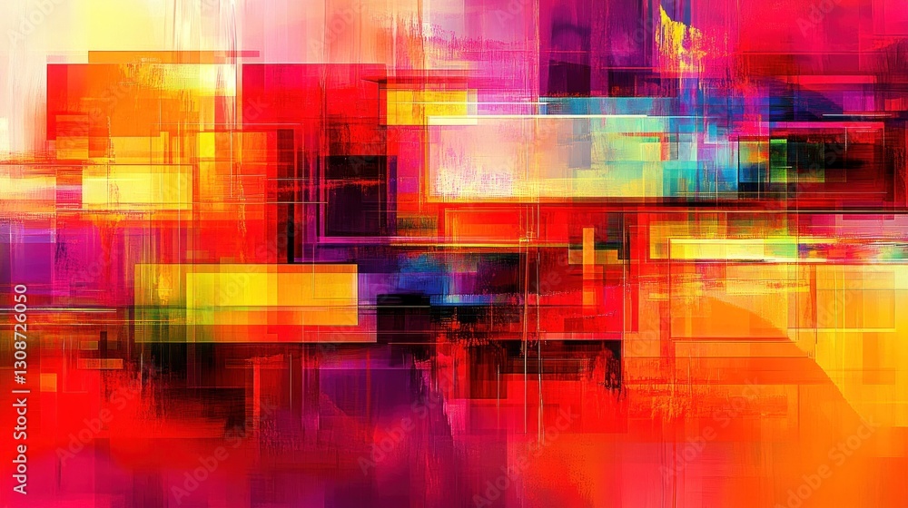 Poster a vibrant abstract artwork composed of various colored rectangular forms
