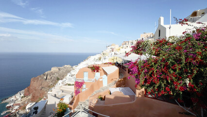 Panoramic view of Santorini, Cyclades Island, Greece. Beatuiful Oia village.