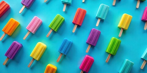 Geometric Popsicle Colors on Vibrant Blue Background, fun design, kid's snack,  fun design