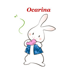 ウサギが楽しそうにオカリナを吹いているイラスト