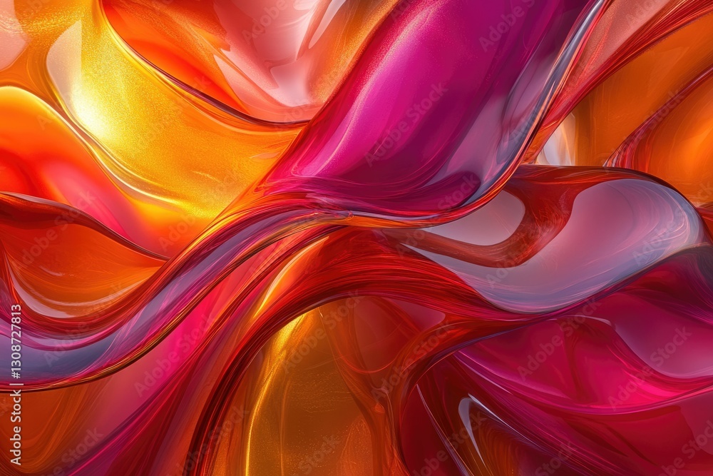 Poster abstract art of swirling, glossy, red and orange liquid forms creating a dynamic, vibrant compositio