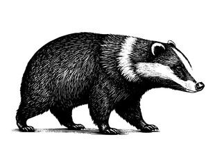 Obraz premium Badger Woodcut vintage Monochrome black and white drawing animal Illustration