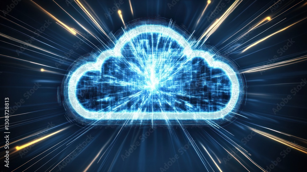 Aufkleber digital cloud computing abstract illustration with light and energy lines