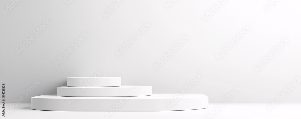 Poster minimalist floating 3d podium, monochromatic color scheme, elegant and refined look, smooth gradient