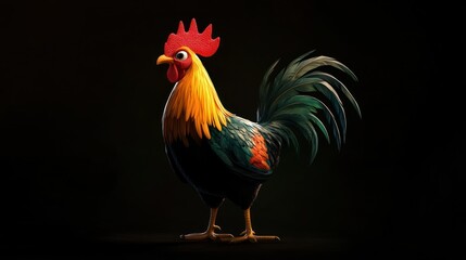Fototapeta premium Rooster, farm animal, dark background, illustration, agriculture