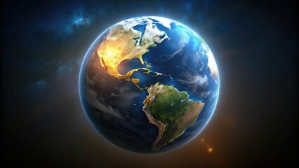 Low Light Earth Globe, Isolated Planet, Night Earth, Dark Space Background, Realistic Earth Image, Global Photography