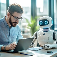 Ai-powered robotic assistant enhances future work with technology and virtual reality in office environment