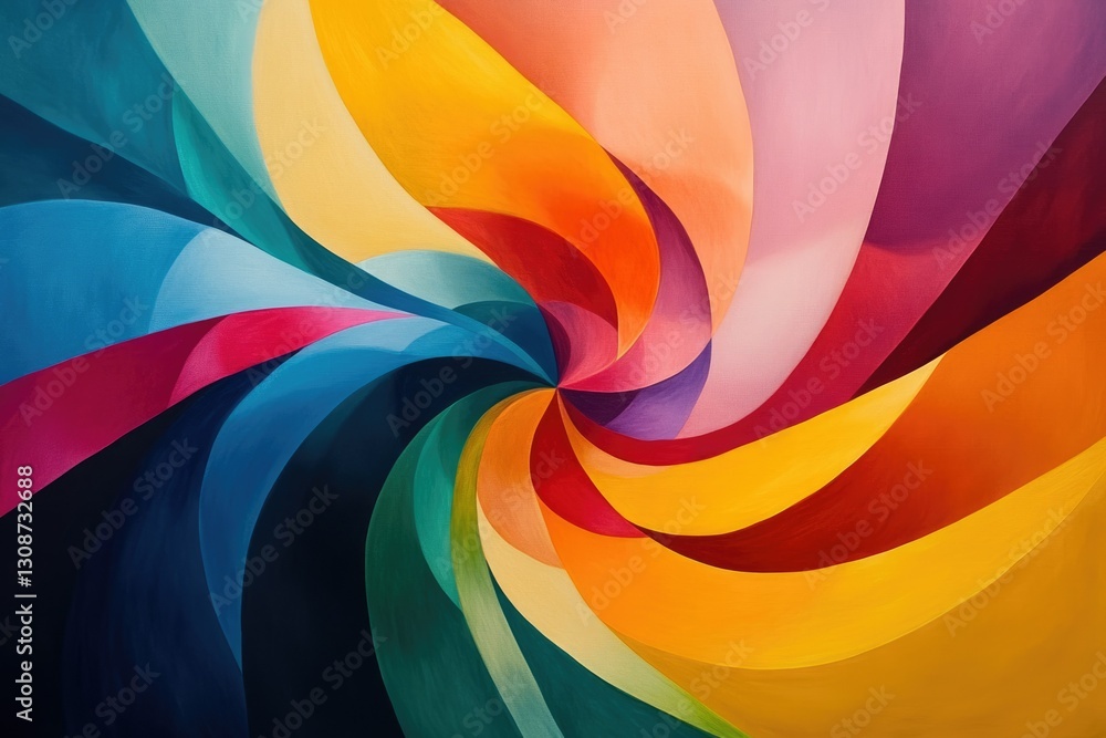 Poster vibrant, swirling abstract artwork featuring a spectrum of colors in a dynamic, hypnotic pattern.