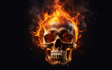 burning skull with flames