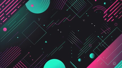 Pink black green with geometric shapes on surface of digital cyber design express scene of cyberspace style. High tech object abstract scenery in pattern perfect for wallpaper and background. AIG51.
