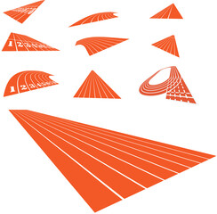 Running track with various perspective view collection set vector illustration