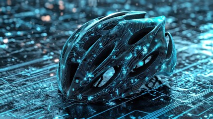 Futuristic bicycle helmet on circuit board.