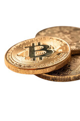 Gold Bitcoin Coins on a Reflective Surface Showcasing the Cryptocurrency Revolution and Digital Economy Transformation