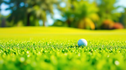 Golf Ball on Green Grass: Scenic Golf Course Landscape for Outdoor Sport and Recreation