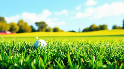 Golf Ball on Green Grass: Scenic Golf Course Landscape for Outdoor Sport and Recreation