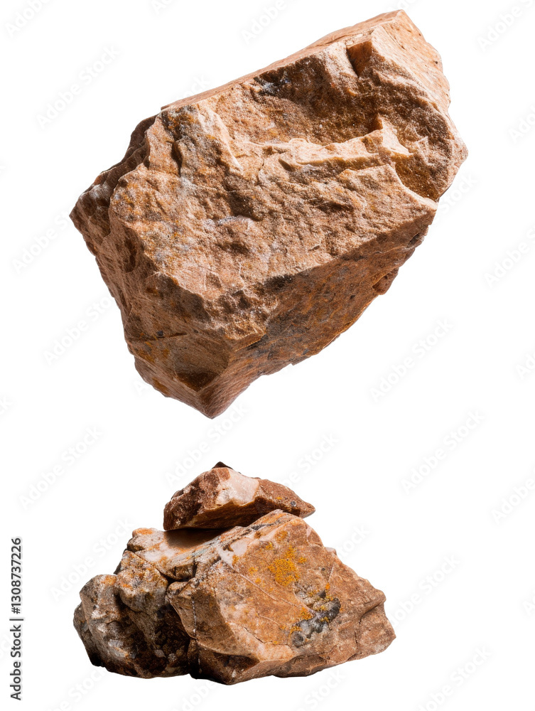Poster close-up view of natural rock textures featuring two distinct stone shapes on a white background for