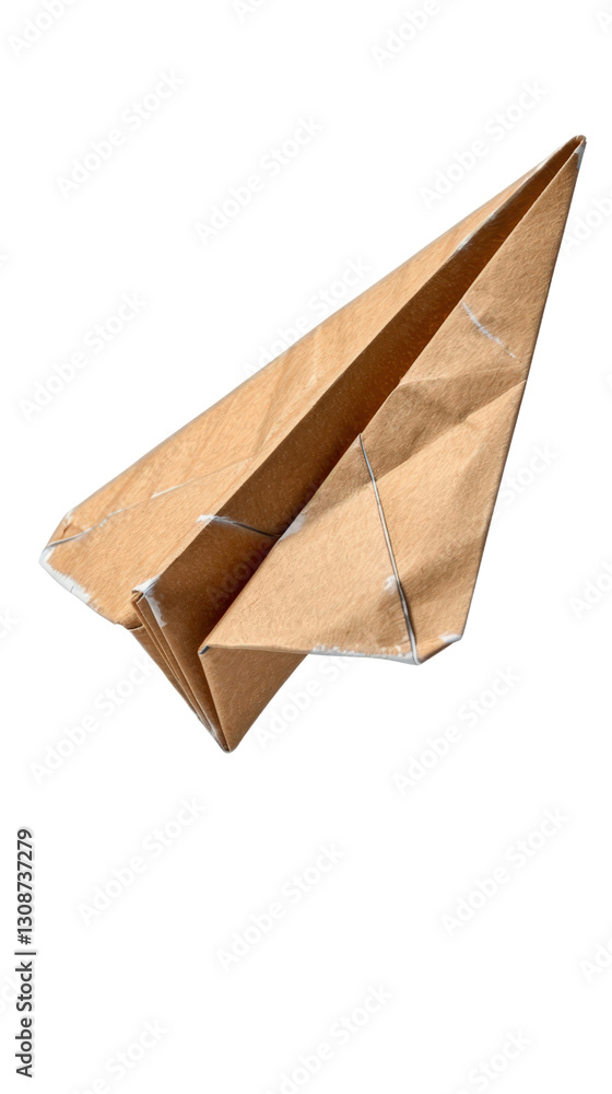 Poster simple brown paper airplane on white background with clean lines and unique craftsmanship for creati