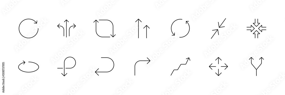 Poster linear flat arrows icons set – simple line style vector for navigation and direction.