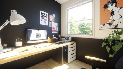 Modern home office workspace near window
