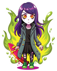 A portrait of a girl with captivating violet eyes and long, tangled black hair, emphasizing the texture and contrast.