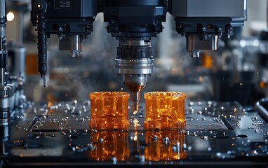 Automated Precision: Witness the creation of intricate amber plastic parts via advanced injection molding technology. A marvel of modern engineering!
