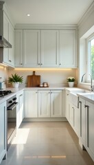 Fototapeta premium Immaculately clean kitchen, gleaming appliances, grout, gleaming