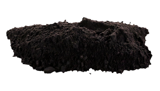 Black soil cut out on transparency background, showcasing its rich texture and earthy tones, perfect for gardening and landscaping projects