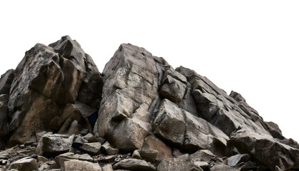 Large rocky formations with rough textures and natural colors, set against contrasting background. These mountain rocks evoke sense of rugged beauty and strength