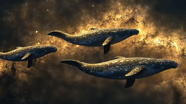 Three majestic whales swimming through a starry galaxy, showcasing cosmic beauty and wonder (1)