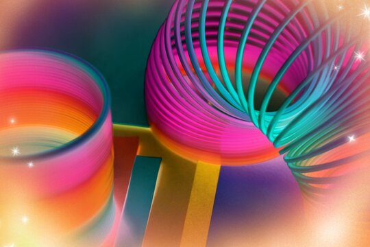 Closeup of rainbow spring toy background