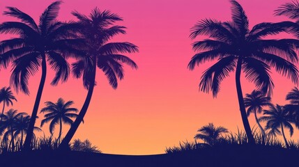 Silhouetted palm trees against a vibrant pink and orange sunset