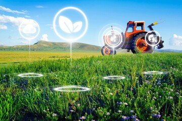 Side view of a Tractor in a scenic view.