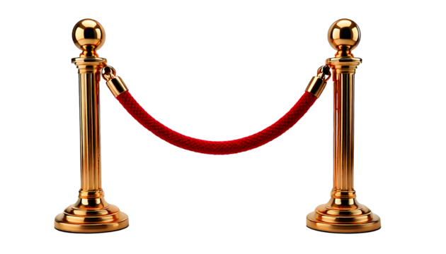 Elegant stanchion with red velvet rope on transparency background, perfect for events and queues, adding touch of luxury and organization