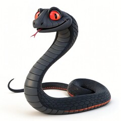 Fototapeta premium Adorable Cartoon Black Cobra Snake with Red Eyes 3D Render Isolated White Background