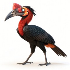 Fototapeta premium Cartoon Red billed Hornbill Bird 3D Render Wildlife Animal Illustration Isolated White Background