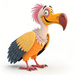 Obraz premium Cheerful Cartoon Vulture Character 3D Render Bird Illustration Happy Expression Orange and Yellow