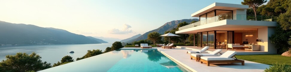 Fototapeta premium Luxury villa, solar array, Mediterranean style, energy, environment, residential