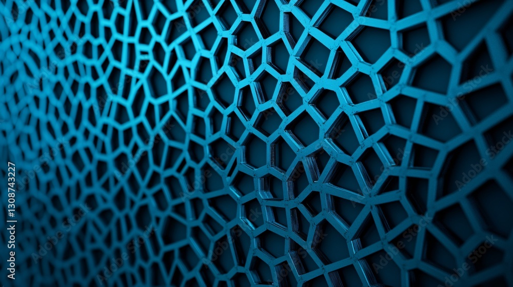 Poster abstract blue metallic geometric pattern irregular hexagon network 3d render
