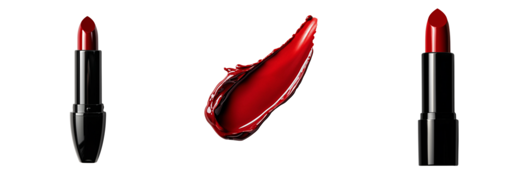 Bold red lipstick with a slick swatch showcasing beauty and glamour. isolated on white background and transparent background