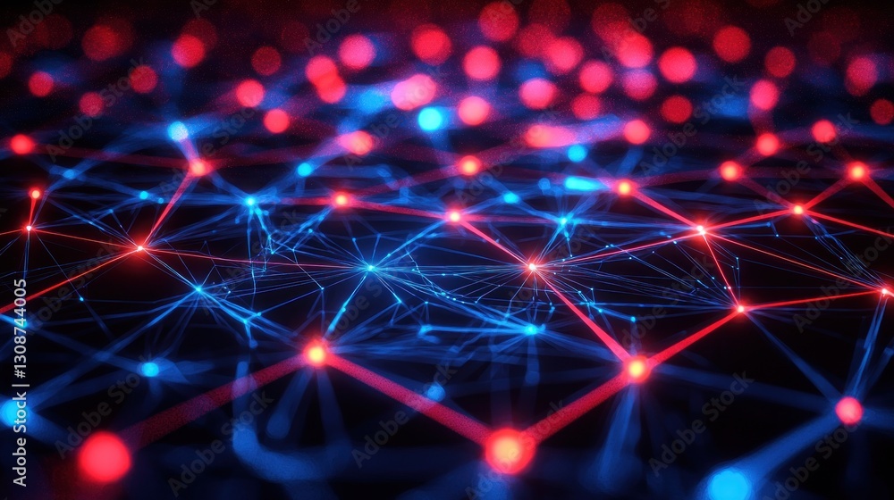 Aufkleber network illustration of a digital data connection with red and blue nodes