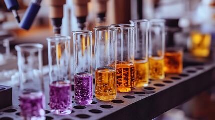 Lab test tubes colorful liquids research
