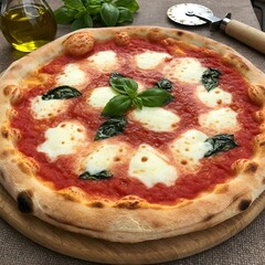 pizza on a wooden table