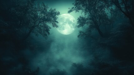 Naklejka premium Misty forest moonlit night