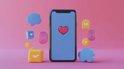 A smartphone showing a heart surrounded by animated app icons