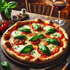 pizza with salami and tomatoes