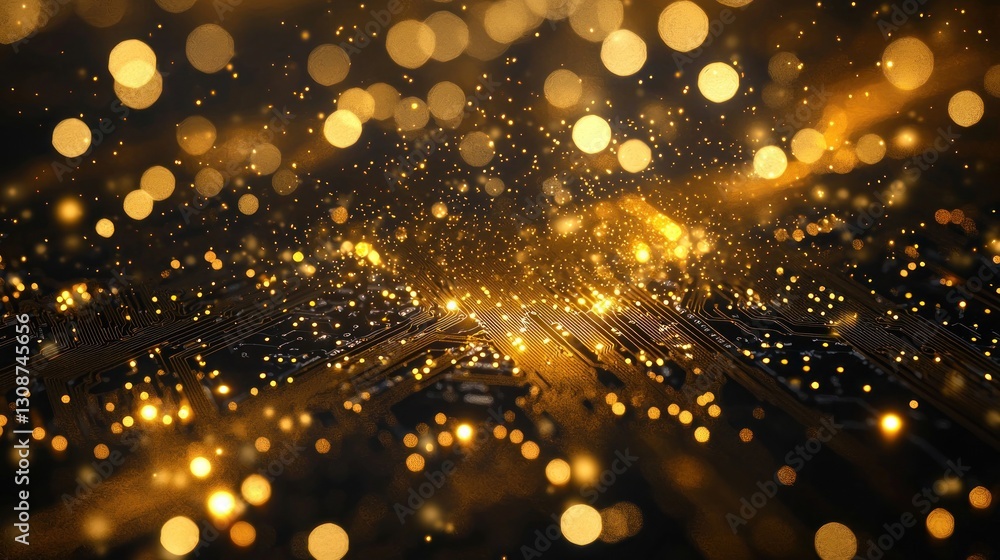 Poster glowing bokeh lights are illuminating a digital printed circuit board