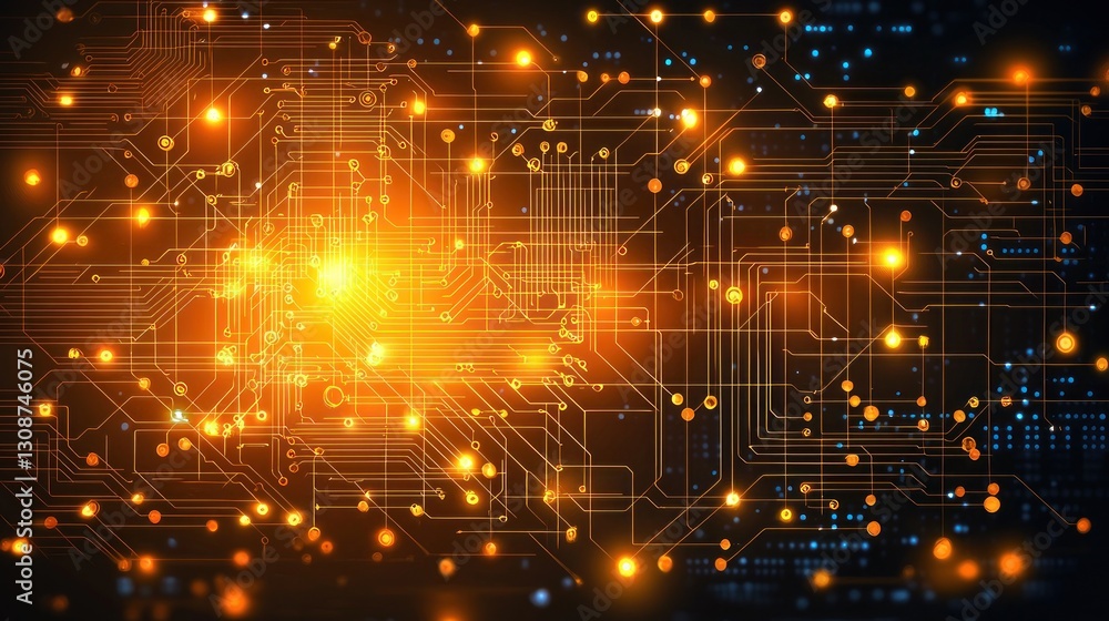 Poster abstract representation of a digital circuit board and its connections