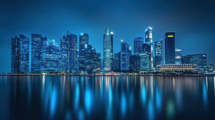 Fototapeta premium Night cityscape skyline reflection.