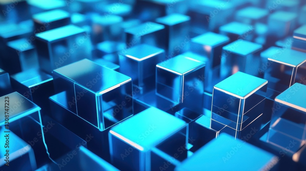 Aufkleber close up of a geometric array of blue shining cubes