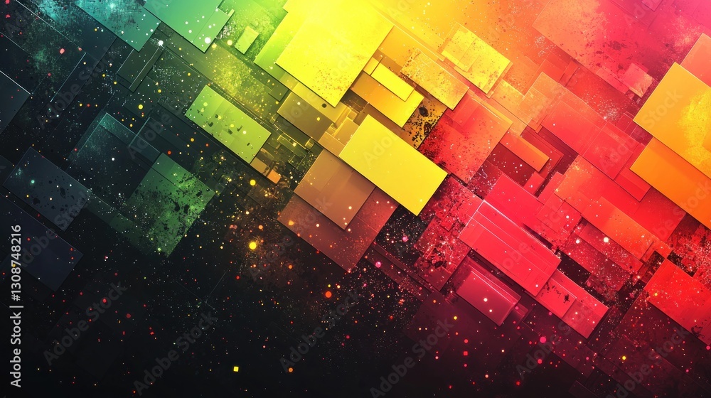 Poster an abstract digital illustration composed of layered rectangular blocks and colorful hues